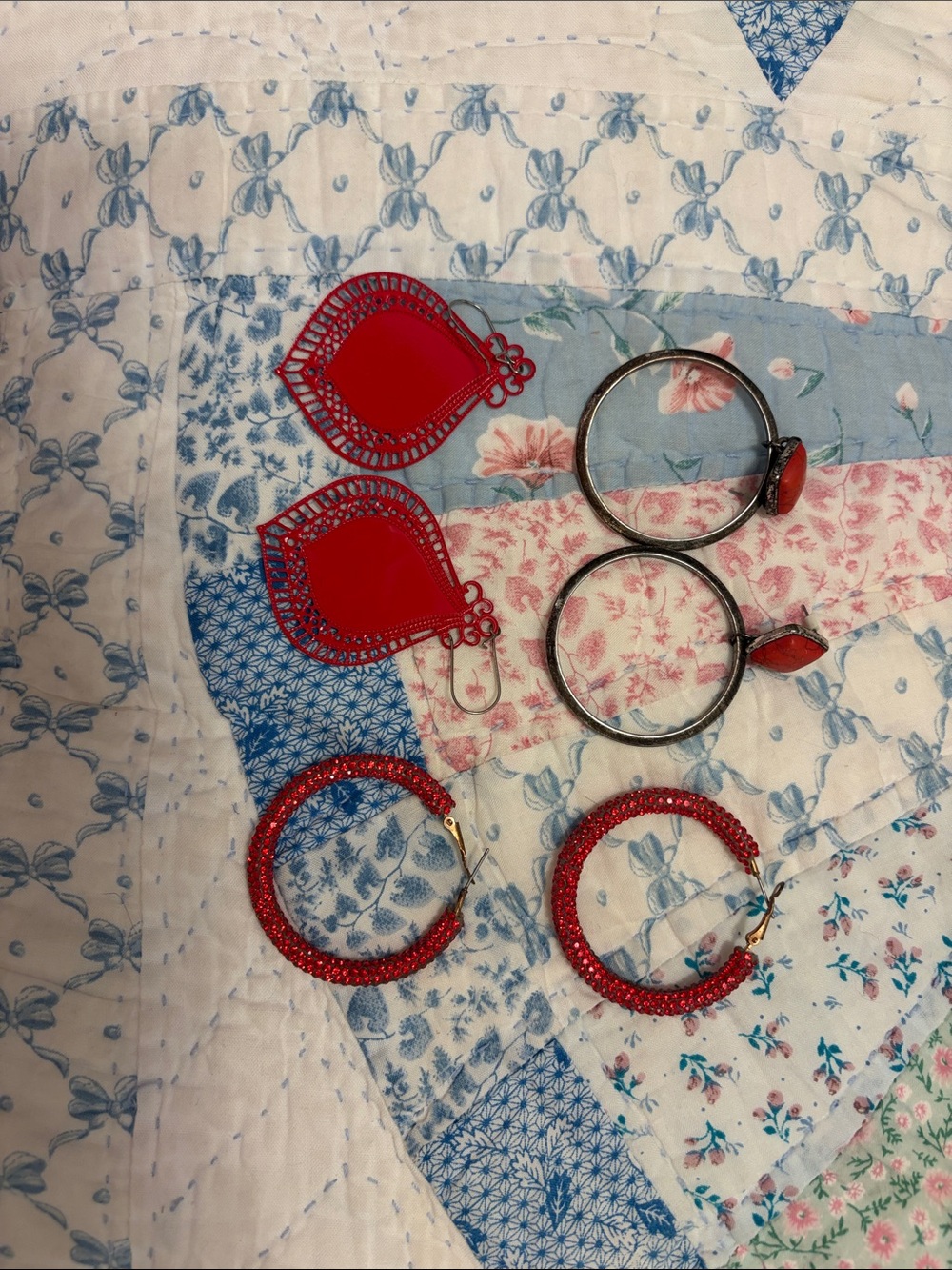 Red Mixed Hoop & Drop Earring Set